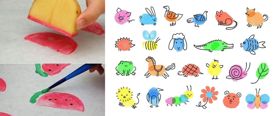 Примеры изображений, созданных на основе отпечатков картошки