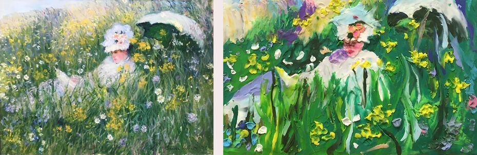 Картина Моне «На поляне» и её копия в технике пластилинографии