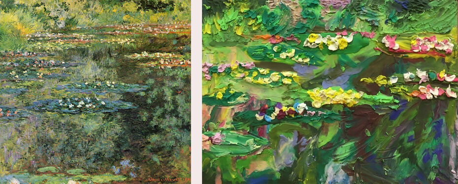 Картина Моне «Водяные лилии» и её копия в технике пластилинографии