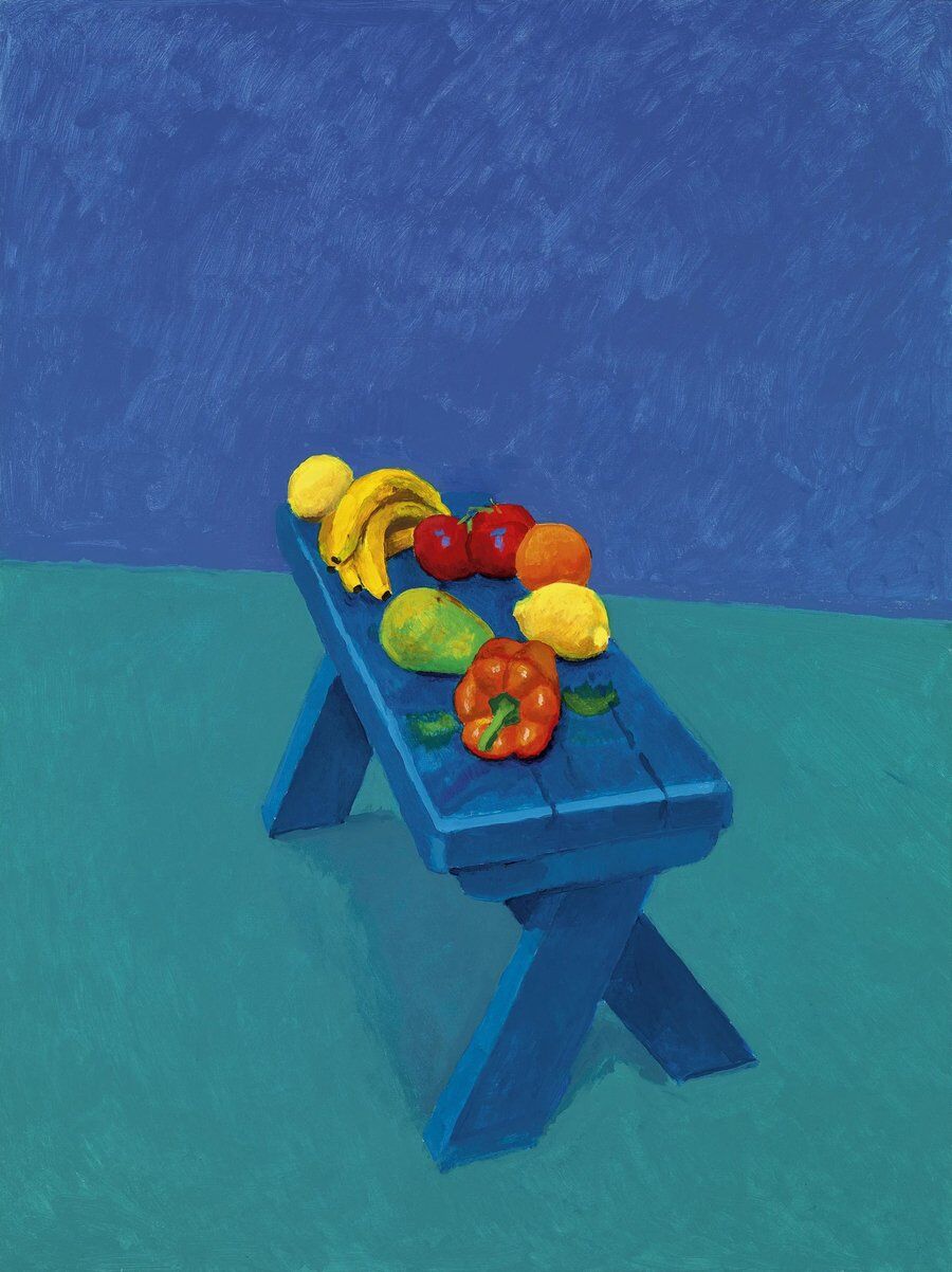 Дэвид Хокни. Фрукты на скамье. 2014